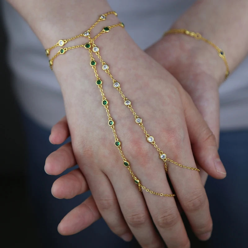 Beaded Zircon-Decorated Hand Chain Bracelet
