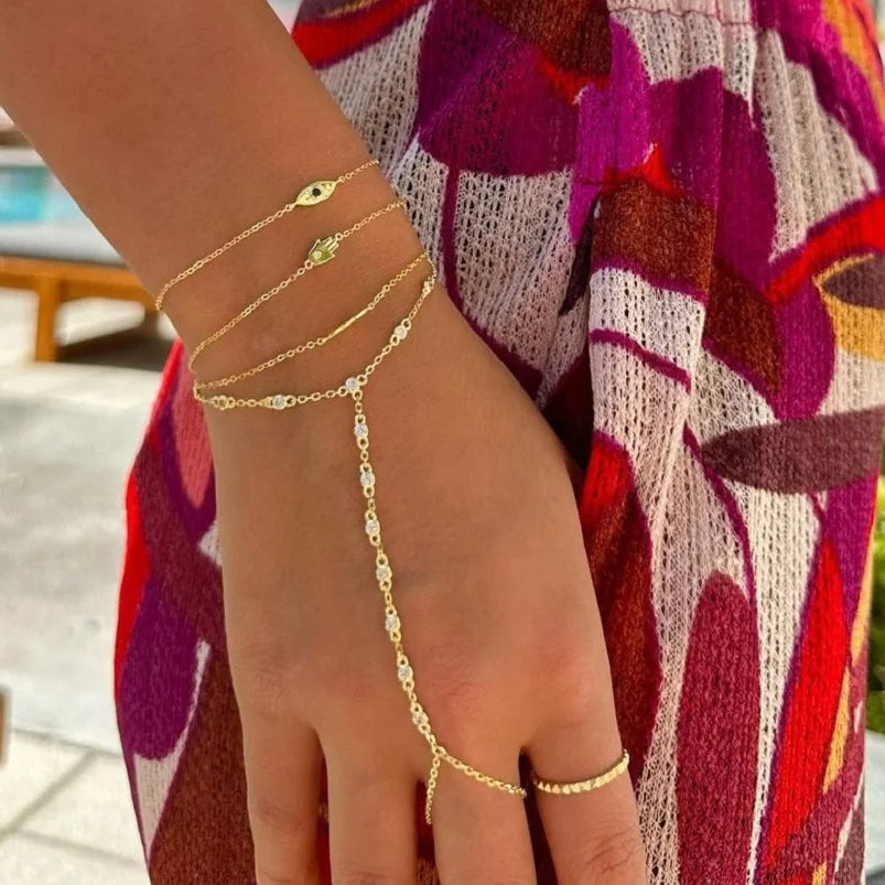 Beaded Zircon-Decorated Hand Chain Bracelet
